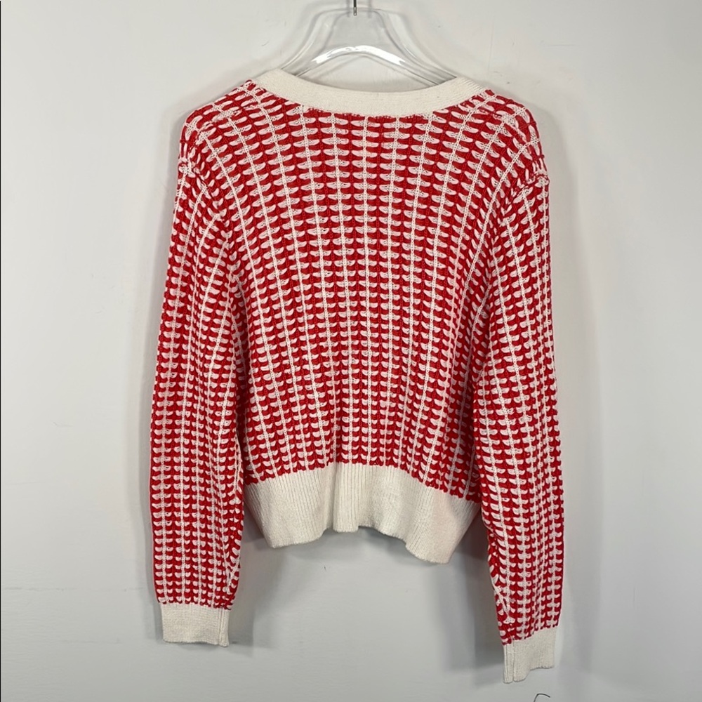 Maeve Anthropologie Red White Textured Knit Cropped Cardigan‎ Sweater XL - Picture 10 of 10